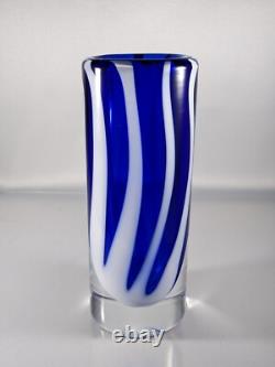Czech Art Glass Vase Beranek Glassworks Blue And White Mid Century Modern MCM
