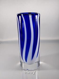 Czech Art Glass Vase Beranek Glassworks Blue And White Mid Century Modern MCM