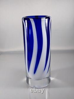 Czech Art Glass Vase Beranek Glassworks Blue And White Mid Century Modern MCM