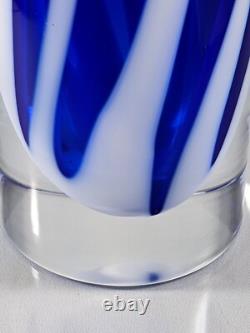 Czech Art Glass Vase Beranek Glassworks Blue And White Mid Century Modern MCM