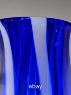 Czech Art Glass Vase Beranek Glassworks Blue And White Mid Century Modern MCM