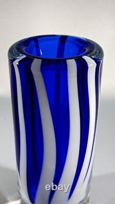 Czech Art Glass Vase Beranek Glassworks Blue And White Mid Century Modern MCM