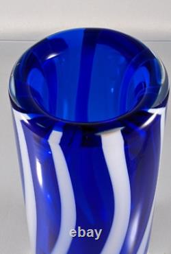 Czech Art Glass Vase Beranek Glassworks Blue And White Mid Century Modern MCM