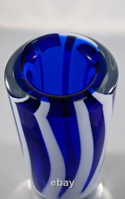 Czech Art Glass Vase Beranek Glassworks Blue And White Mid Century Modern MCM
