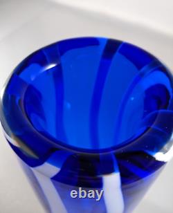 Czech Art Glass Vase Beranek Glassworks Blue And White Mid Century Modern MCM