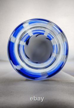 Czech Art Glass Vase Beranek Glassworks Blue And White Mid Century Modern MCM