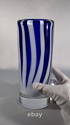 Czech Art Glass Vase Beranek Glassworks Blue And White Mid Century Modern MCM