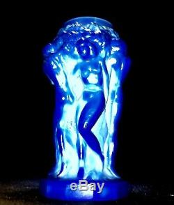 Czech Bohemian Art Deco Lapis Lazuli Blue Malachite Art Glass Dancing Nudes Vase