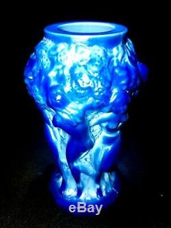 Czech Bohemian Art Deco Lapis Lazuli Blue Malachite Art Glass Dancing Nudes Vase