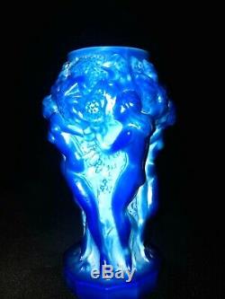 Czech Bohemian Art Deco Lapis Lazuli Blue Malachite Art Glass Dancing Nudes Vase