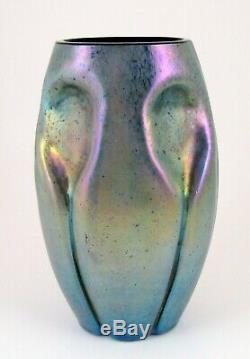 Czech Bohemian Kralik Silberiris Cobalt Blue Art Glass Vase Loetz Type