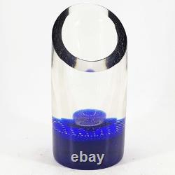 Czech Signed Studio Art Hand Blown Bullicante Cobalt Heavy Glass Vase