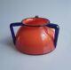 Czech Tango Glass Vase 3 Handle Orange and blue teakettle shape Powolny Loetz