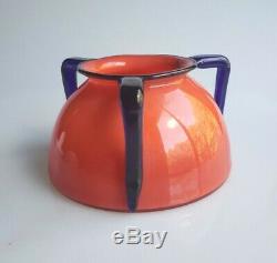 Czech Tango Glass Vase 3 Handle Orange and blue teakettle shape Powolny Loetz