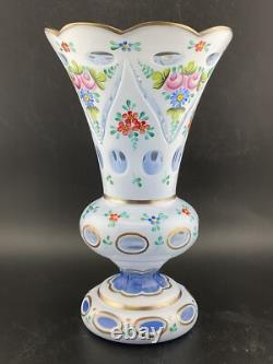 Czech bohemian overlay glass vase white over blue 8