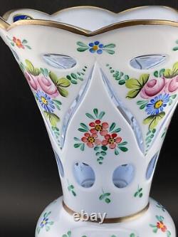 Czech bohemian overlay glass vase white over blue 8