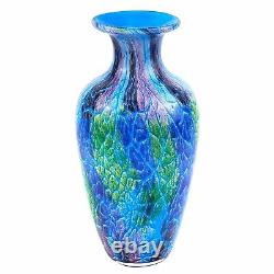 (D) Handcrafted'Firestorm' Murano Art Glass Blue Oval Flower Vase 10