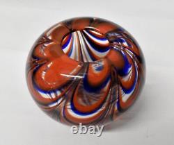 D. Labino Red and Blue Pulled Loop Art Glass Vase, Signed and Dated 1973