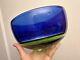 DANSK Cobalt Blue Emerald Blown Art Glass Bowl Romania Signed Michael Scheiner