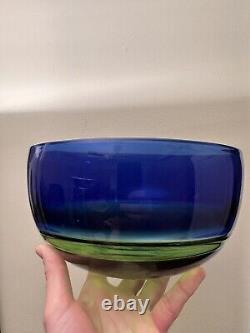 DANSK Cobalt Blue Emerald Blown Art Glass Bowl Romania Signed Michael Scheiner