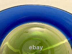 DANSK Cobalt Blue Emerald Blown Art Glass Bowl Romania Signed Michael Scheiner