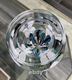 DAVID LOTTON Paperweight Vase Blue White Green Purple Flowers Signed & Label