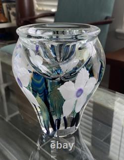 DAVID LOTTON Paperweight Vase Blue White Green Purple Flowers Signed & Label
