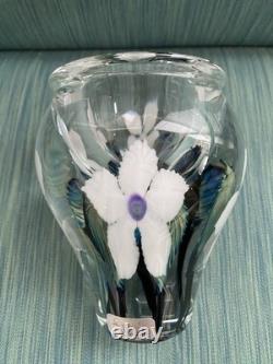 DAVID LOTTON Paperweight Vase Blue White Green Purple Flowers Signed & Label