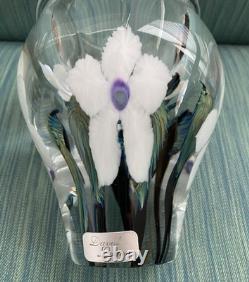 DAVID LOTTON Paperweight Vase Blue White Green Purple Flowers Signed & Label