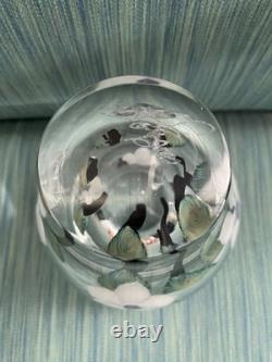 DAVID LOTTON Paperweight Vase Blue White Green Purple Flowers Signed & Label