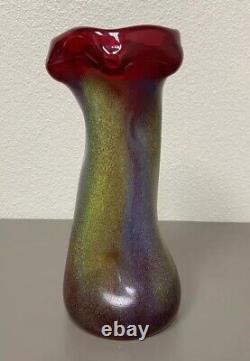 DINO MARTENS Vintage 50s Red Blue Yellow Green Cinched Art Glass Murano Vase