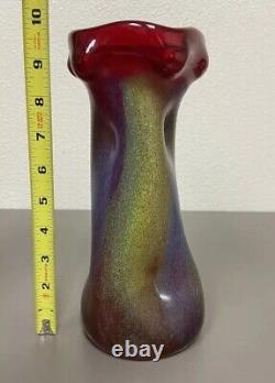 DINO MARTENS Vintage 50s Red Blue Yellow Green Cinched Art Glass Murano Vase