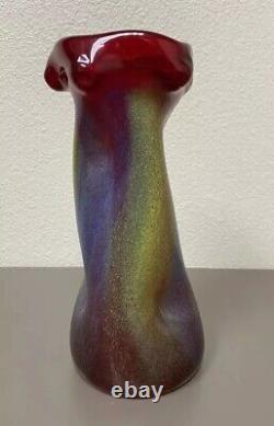 DINO MARTENS Vintage 50s Red Blue Yellow Green Cinched Art Glass Murano Vase