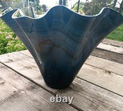 Dan Bergsma red gold swirl art glass handkerchief vase bowl Blue Black Gold