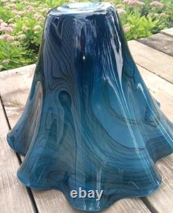 Dan Bergsma red gold swirl art glass handkerchief vase bowl Blue Black Gold