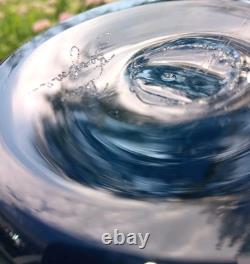 Dan Bergsma red gold swirl art glass handkerchief vase bowl Blue Black Gold