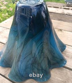 Dan Bergsma red gold swirl art glass handkerchief vase bowl Blue Black Gold
