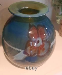 Daniel Edler 1980 Fine Studio Art Glass Vase Aquamarine Trifloral 8 Tall