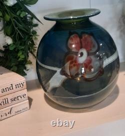 Daniel Edler 1980 Fine Studio Art Glass Vase Aquamarine Trifloral 8 Tall