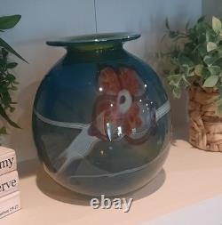 Daniel Edler 1980 Fine Studio Art Glass Vase Aquamarine Trifloral 8 Tall
