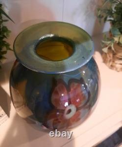 Daniel Edler 1980 Fine Studio Art Glass Vase Aquamarine Trifloral 8 Tall