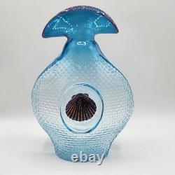 Daniel Gaumer Blue Glass Vase #36 pate de verre Shell Glows Green