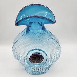 Daniel Gaumer Blue Glass Vase #36 pate de verre Shell Glows Green