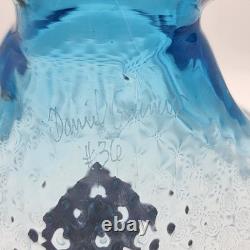 Daniel Gaumer Blue Glass Vase #36 pate de verre Shell Glows Green