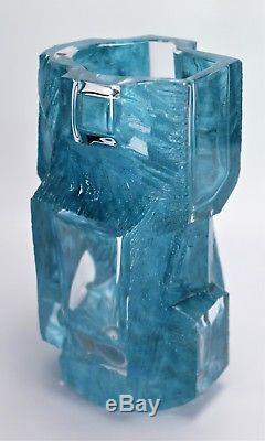 Daum Crystal Vase Argos Cubism Cesar Baldaccini Blue