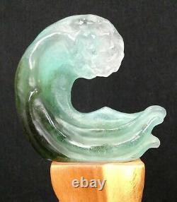 Daum Ocean Wave Rare Authentic Signed Green Pate-de-verre Crystal Sculpture