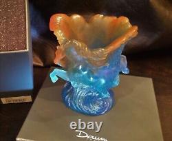 Daum Pate de Verre Timbale Chevaux de Marly Bleu Horse Vase MIB (2 Avail.)
