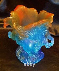 Daum Pate de Verre Timbale Chevaux de Marly Bleu Horse Vase MIB (2 Avail.)