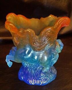 Daum Pate de Verre Timbale Chevaux de Marly Bleu Horse Vase MIB (2 Avail.)