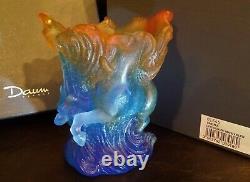 Daum Pate de Verre Timbale Chevaux de Marly Bleu Horse Vase MIB (2 Avail.)